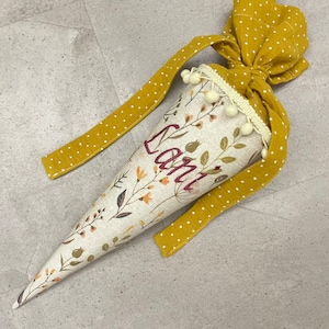Cône d'école pour frères et sœurs petit cornet de sucre inscription scolaire 35 cm fait main - fleurs naturelles