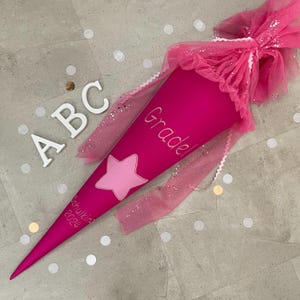 Cartable en tissu sac à sucre inscription scolaire 70 cm fait main - étoile rose avec fermeture en tulle