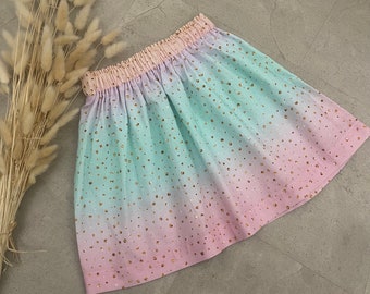 Children's girls skirt cotton, school enrollment, gift, summer - rainbow with golden dots