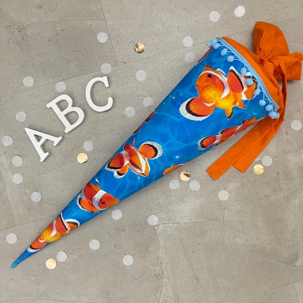 Cartable sac à sucre inscription scolaire grand 70 cm fait main - poisson clown