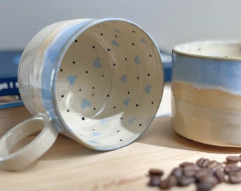Blue Heart-Shaped Ceramic Mug: Handmade Pottery, Valentine's Gift