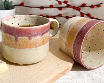 Taza de cerámica hecha a mano en forma de corazón rosa única, taza de cerámica rosa regalo del día de San Valentín para ella o él, tazas únicas hechas a mano para parejas