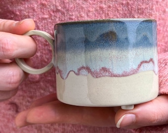 Stoneware Blue Handmade Ceramic Mug 6oz / 180ml, Handmade Pottery Cup, Handmade Unique Housewarming Gifts for Her / Him