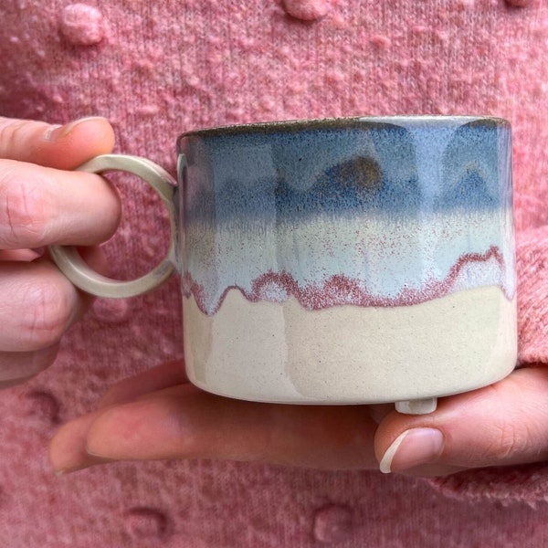 Stoneware Blue Handmade Ceramic Mug 6oz / 180ml, Handmade Pottery Cup, Handmade Unique Housewarming Gifts for Her / Him