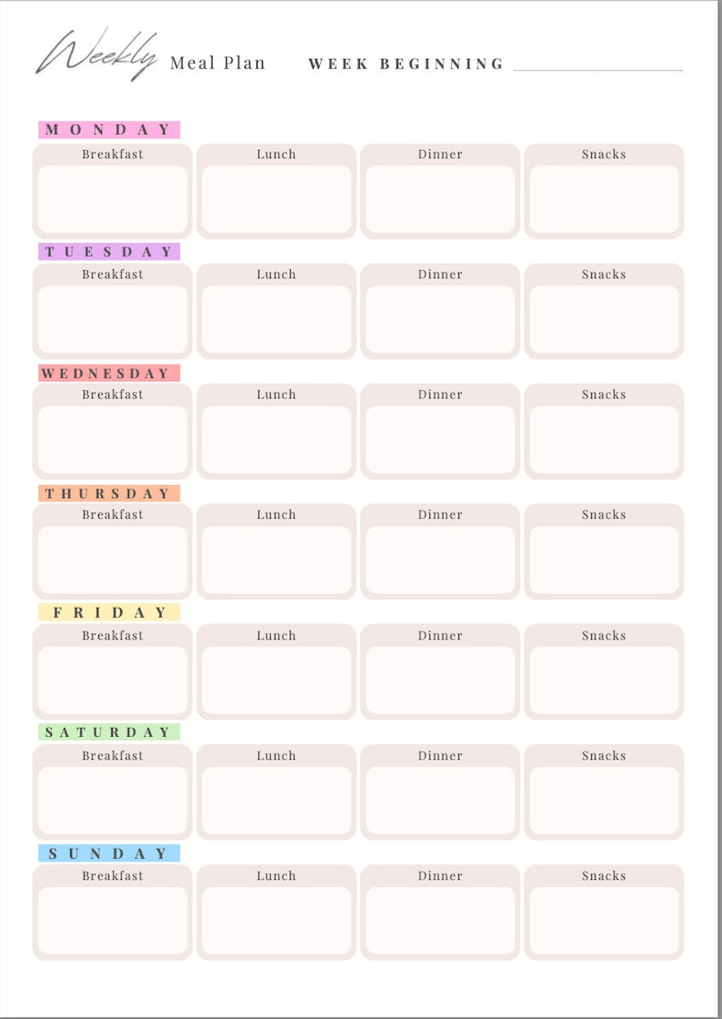 Printable Weekly Meal Planner - Etsy