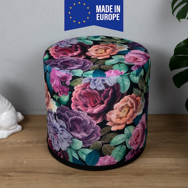 Pouf imprimé 40cm x 40cm / FLEURS / Pouf en feutre pressé / pouf rond avec impression / repose-pieds / table basse / table de chevet