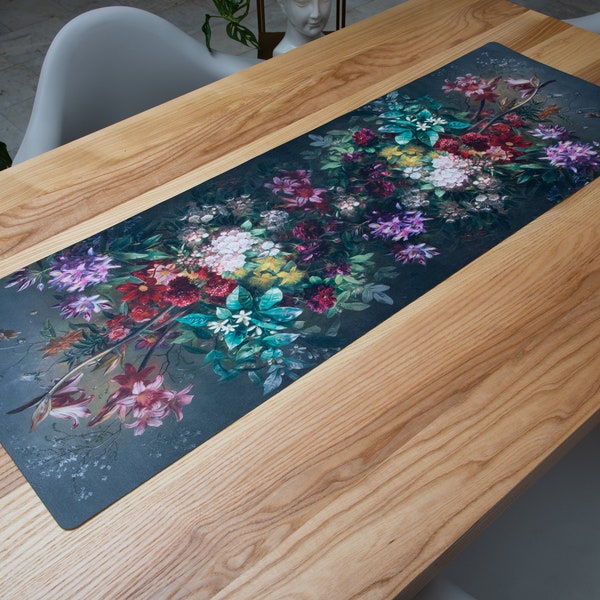 Chemin de table XL en feutre - bouquet / chemin de table imprimé / bande de table avec art / nappe / chemin de table art / peinture