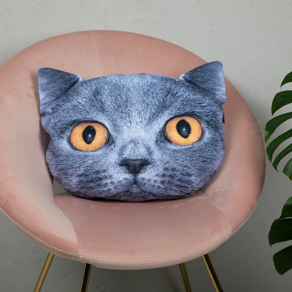 Oreiller pour chat 45 cm x 30 cm / Léon / Oreiller en forme 3D avec chat / Oreiller en forme de chat / Oreiller décoratif avec remplissage / Cadeau oreiller chat