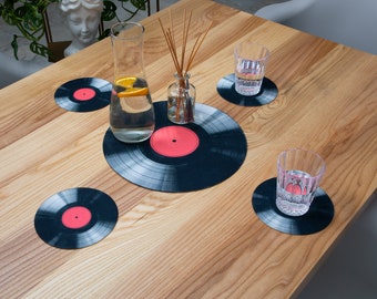 4+1 Tischsets aus Filz (5 Stück) – Vinylplatte / Bedruckte Tischmatten / Platzsets mit Druck / Esstischsets / Runde Tischsets / Vinyl