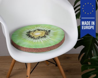 Zitkussen Ø40cm - kiwi / decoratief bedrukt met vulling / stoelkussen van velours / decoratief zitkussen / zitkussen fruit