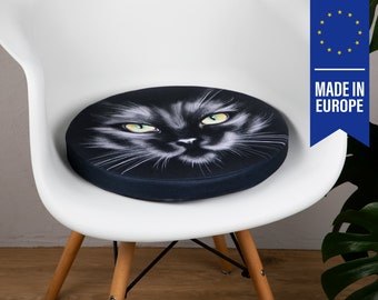 Zitkussen Ø40cm - zwarte kat / decoratief bedrukt met vulling / stoelkussen van velours / decoratief zitkussen / stoelkussen