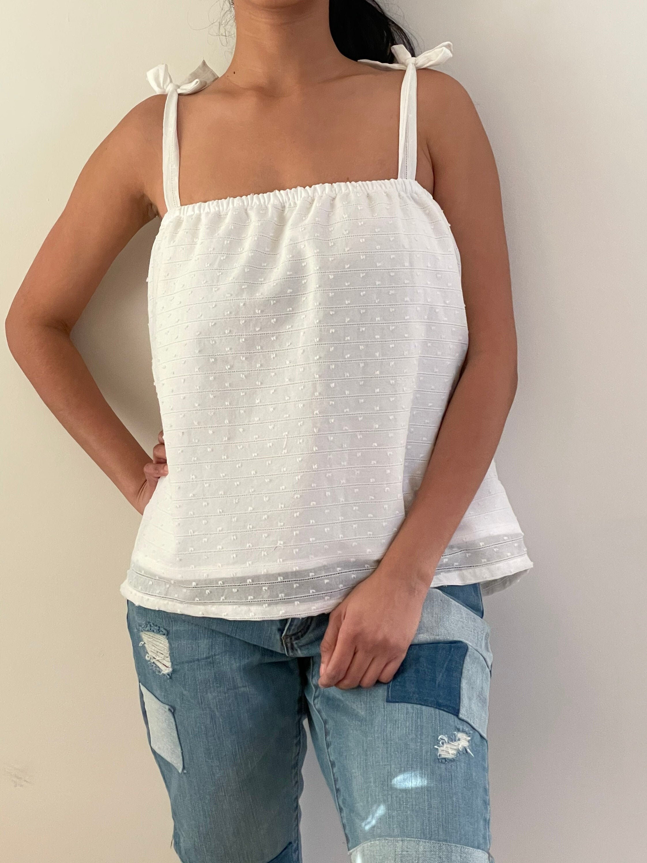 White cotton top/Sleeveless white top/Summer cotton Etsy