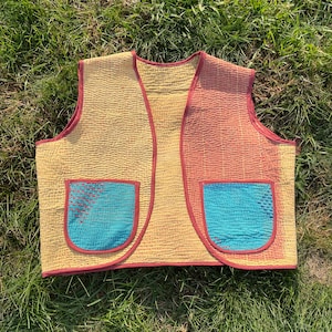 Upcycled Kantha Quilt Vest: Handmade Reversible Slow Fashion