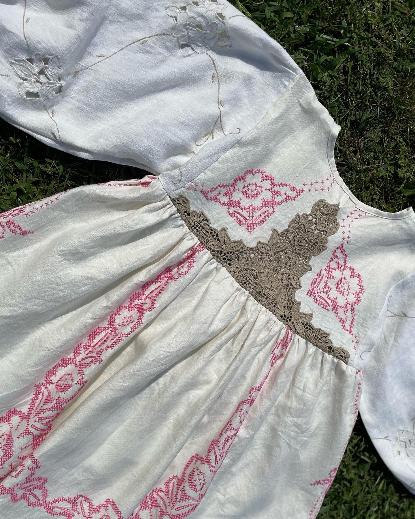 Tablecloth Dress / Embroidered Linen Dress / One of a Kind Dress / Slow