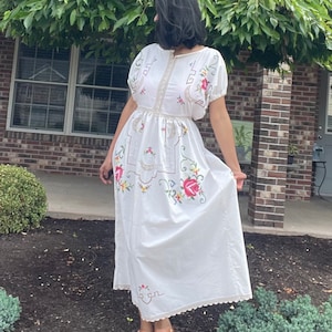 Embroidered Prairie Dress: Upcycled Linen Tablecloth, XXS-S