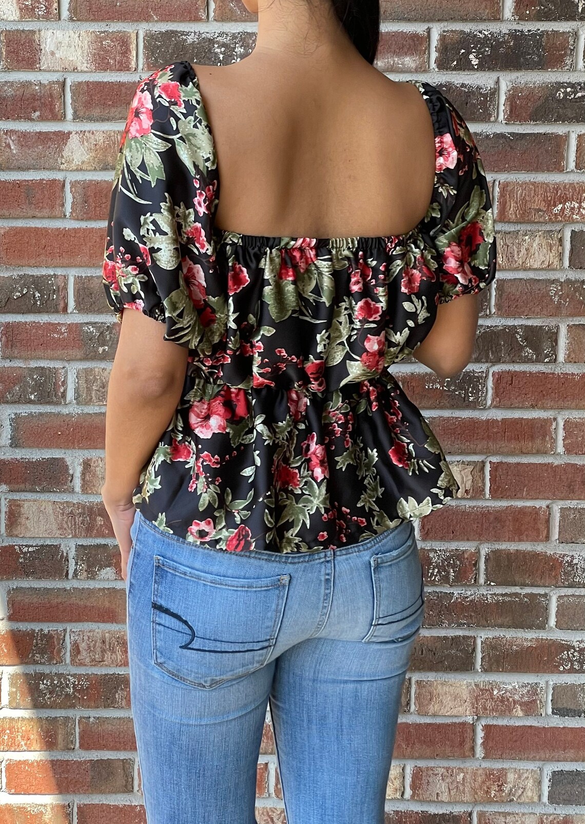 urban bliss black floral puff sleeve top