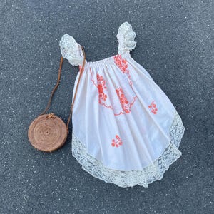 Tablecloth dress / Dainty embroidered dress / upcycled dress / Mini sundress / Crochet and lace dress / XS to L / 41&quot; bust max