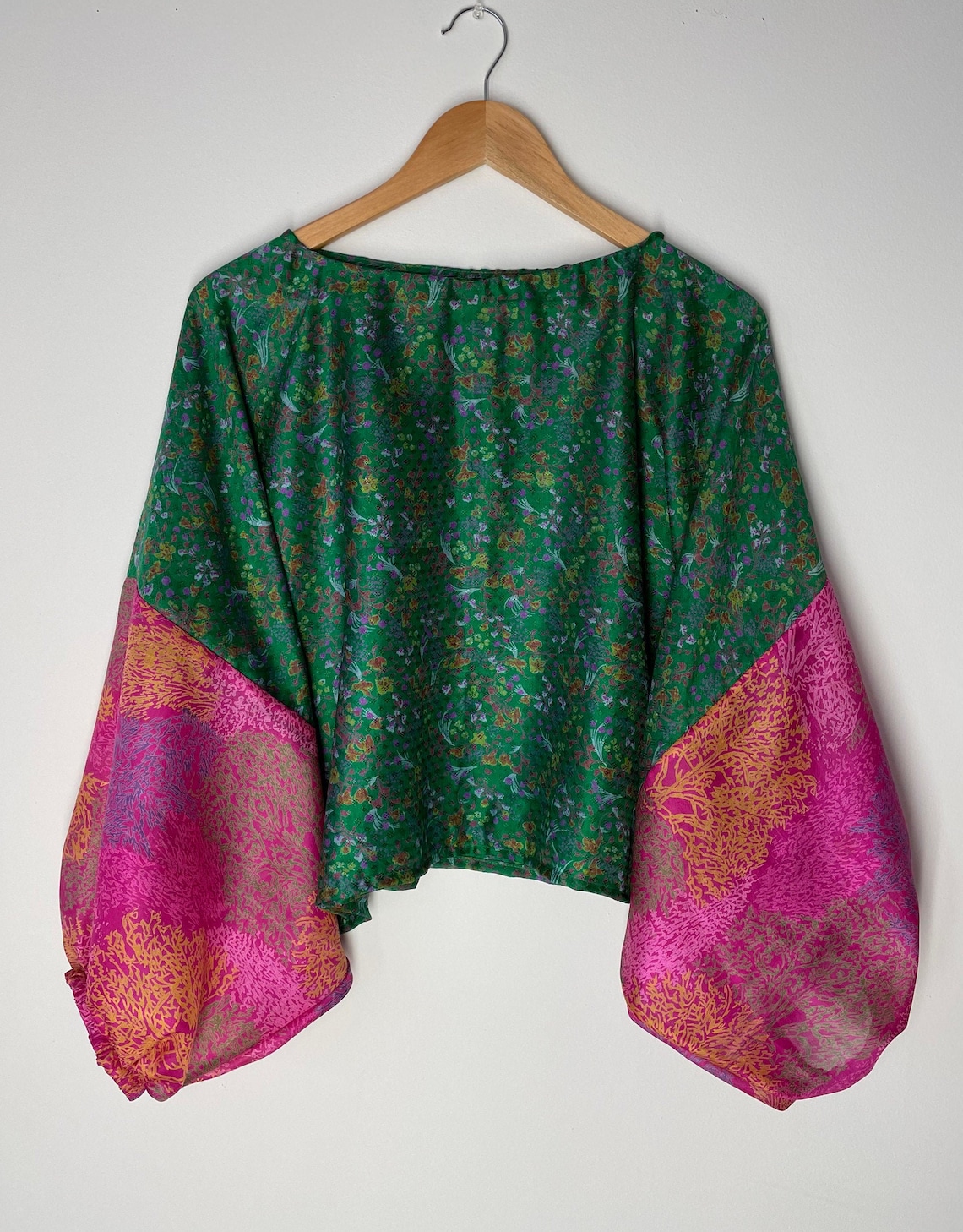 Green silk blouse/Plus size tops/Billow sleeve blouse/Bohemian Etsy