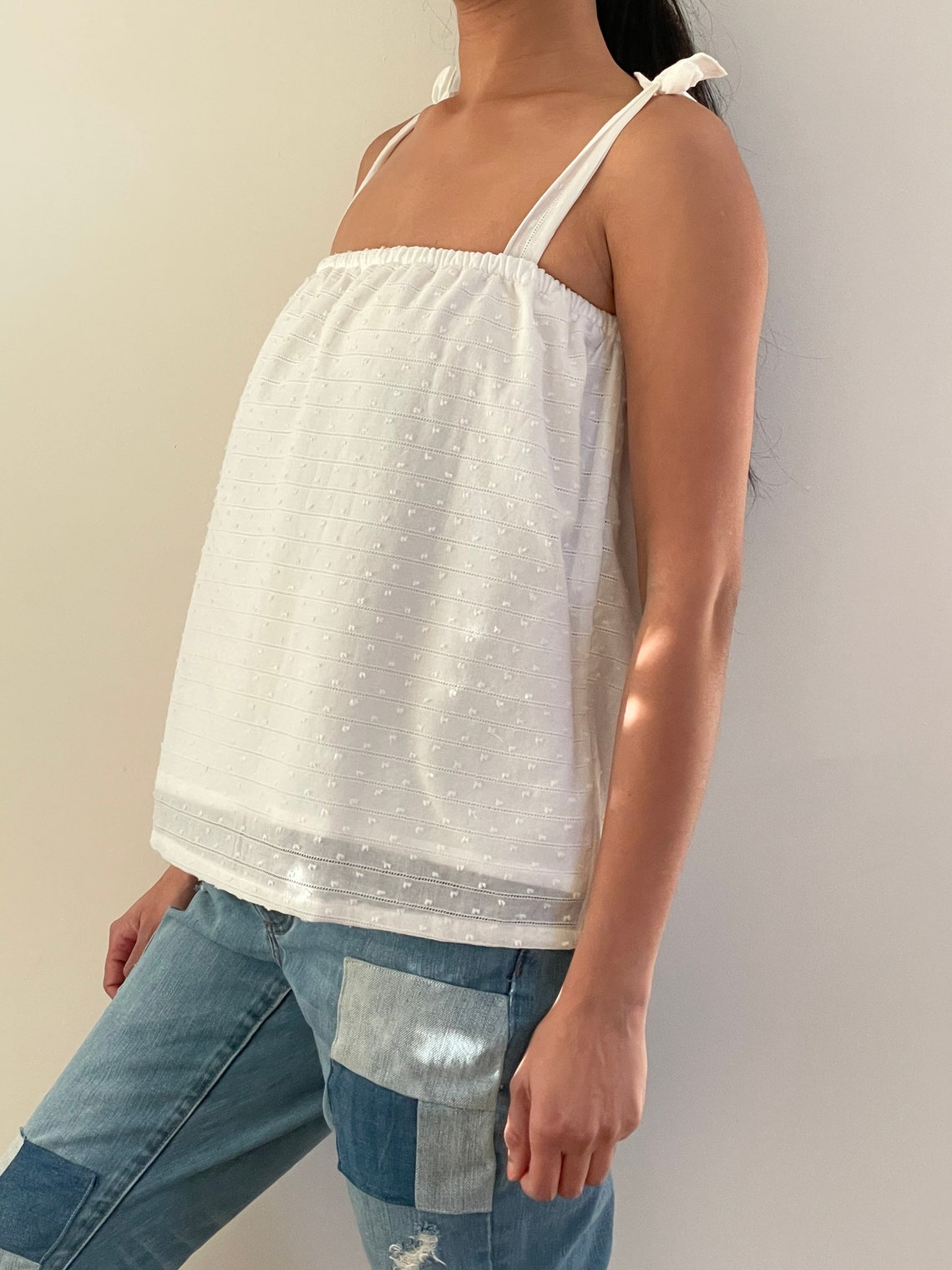 White summer top/Sleeveless white top/Summer cotton top/Lined Etsy