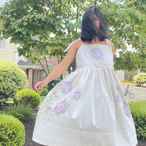 Upcycled Tablecloth Sundress: Reversible Cotton Dress with Pockets, Size S-M