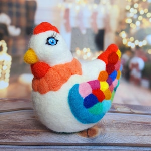 Felted Lucky Chicken, Needle Felted Spring Decoration, Easter decor, Wool Felted Ornament, Housewarming Gift,  Wool Chicken Figure, Chick