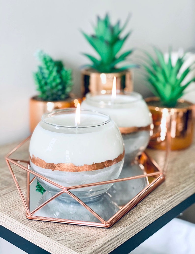 Concrete Candle Housewarming Gift Rose Gold Candle Etsy