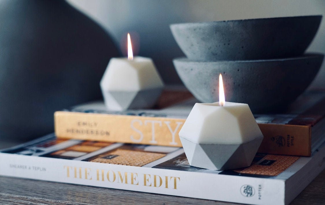 Bougie Géométrique en Béton | Accueil Décor Bougie de Bulle Cadeau Pour Son Faite Main Parfumée Elle