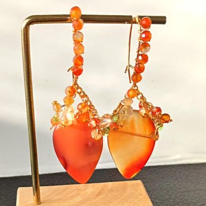 Grote oranje agaatbladoorbellen met cluster Citrien Peridot Carneool Handgemaakte oogstsieraden Multi-edelsteenoorbellen uniek cadeau voor haar