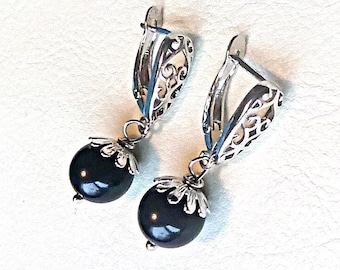 Handmade Black Obsidian Dangle Earrings: Sterling Silver Protection Crystals