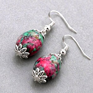 Ruby Zoisite Earrings | Natural Zoisite Ruby Gemstone Dangle Earrings | Handmade Silver Jewelry | Green Pink Stone Earrings | Gift for Her