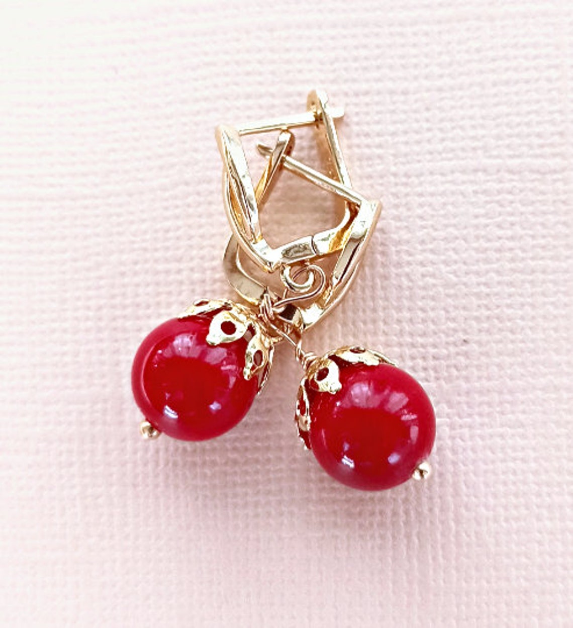 Bright red coral earrings for her Genuine red coral earrings Etsy