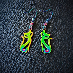 Titanium cat earrings dangle - Cat lover gift - Cute animal earrings cat mom gift - Cat jewelry gifts for cat owners