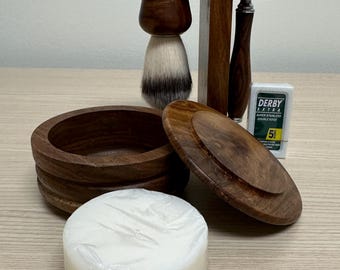 6PC Handmade vintage style men's classic wooden shaving set brush safety Razor bowl kit with personalization option Gift for Dad