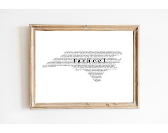University of North Carolina Tar Heel Print, Hark the Sound, North Carolina Art, UNC, UNC Graduation Gift, UNC Typography, Chapel Hill