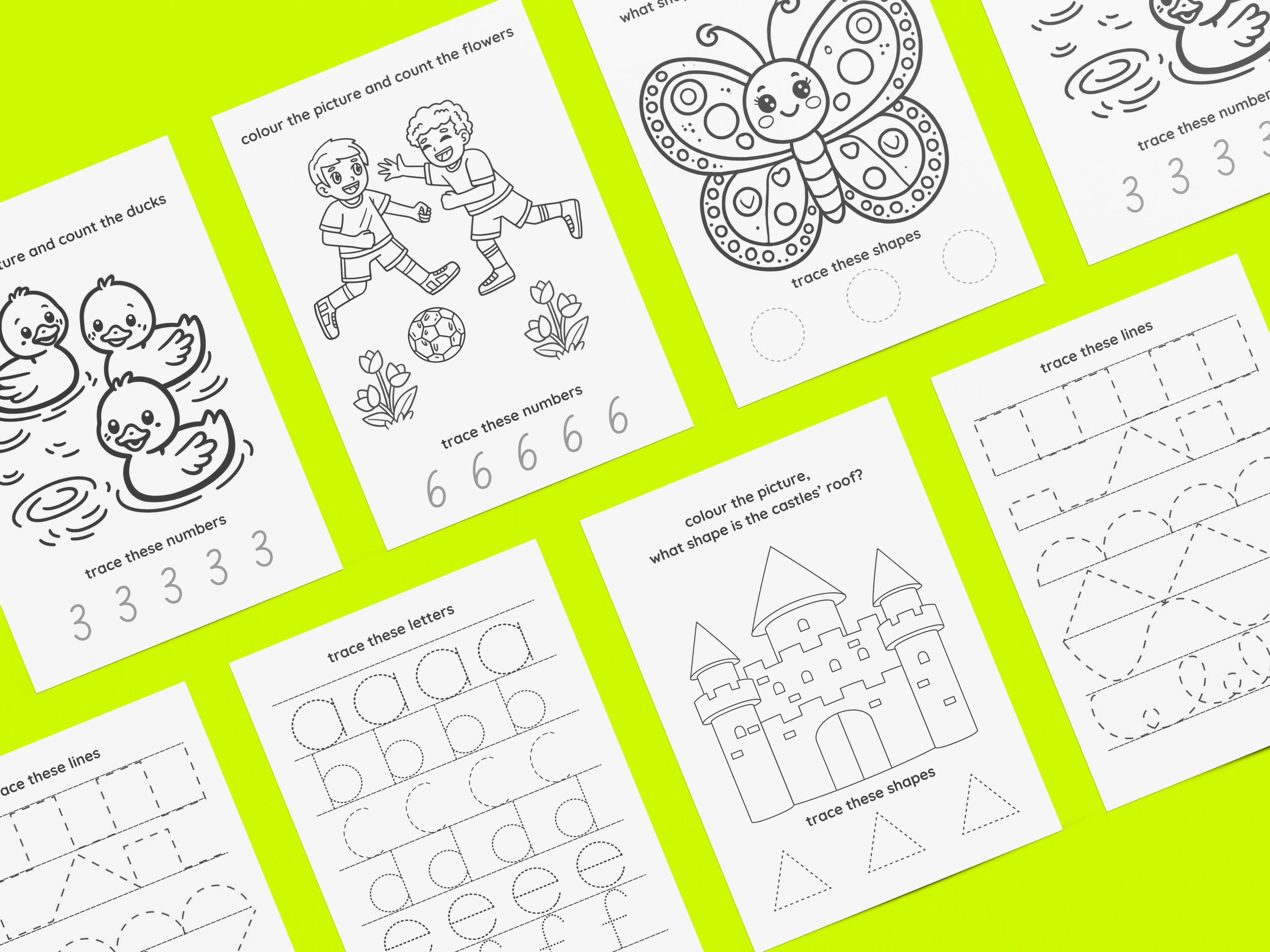 Tracing and Colouring Worksheets for Kids in Kindergarten and Primary ...