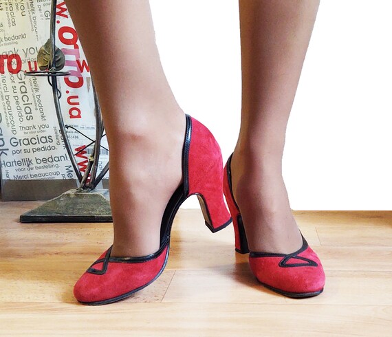 John Fluevog Miracles Cana Red Suede Heels US 6 w