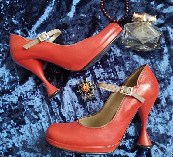 John Fluevog woman's red shoes, Vintage high heels