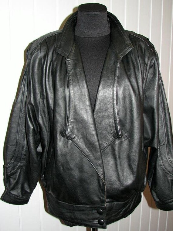 Women's 80s leather jacket, Black Genuine Leather