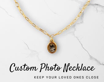 Collar con dije personalizado chapado en oro de 18k, regalo conmemorativo, joyería con foto de mascota, regalo para ella.