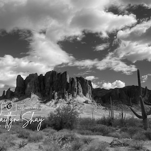 Mystic Superstition Mountain Digital Print Black and White