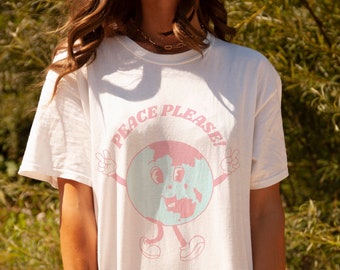CAMISETA "PAZ, POR FAVOR", Sudadera estética, Camiseta de moda, Camiseta de paz, Camiseta con frase positiva, Camiseta VSCO, Camiseta extragrande Tumblr
