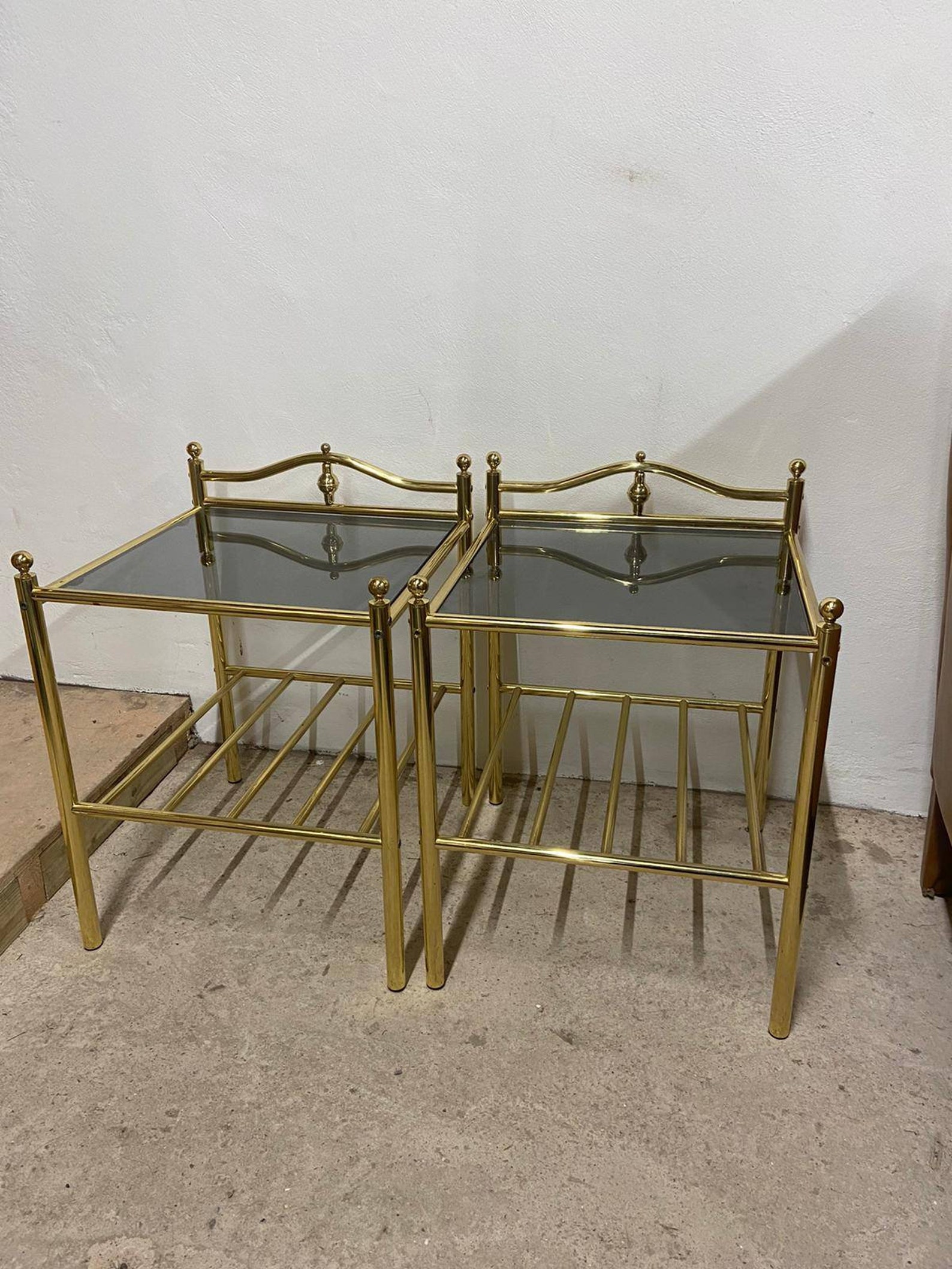Brass And Glass Pair of Bedside Tables Hollywood Regency Etsy