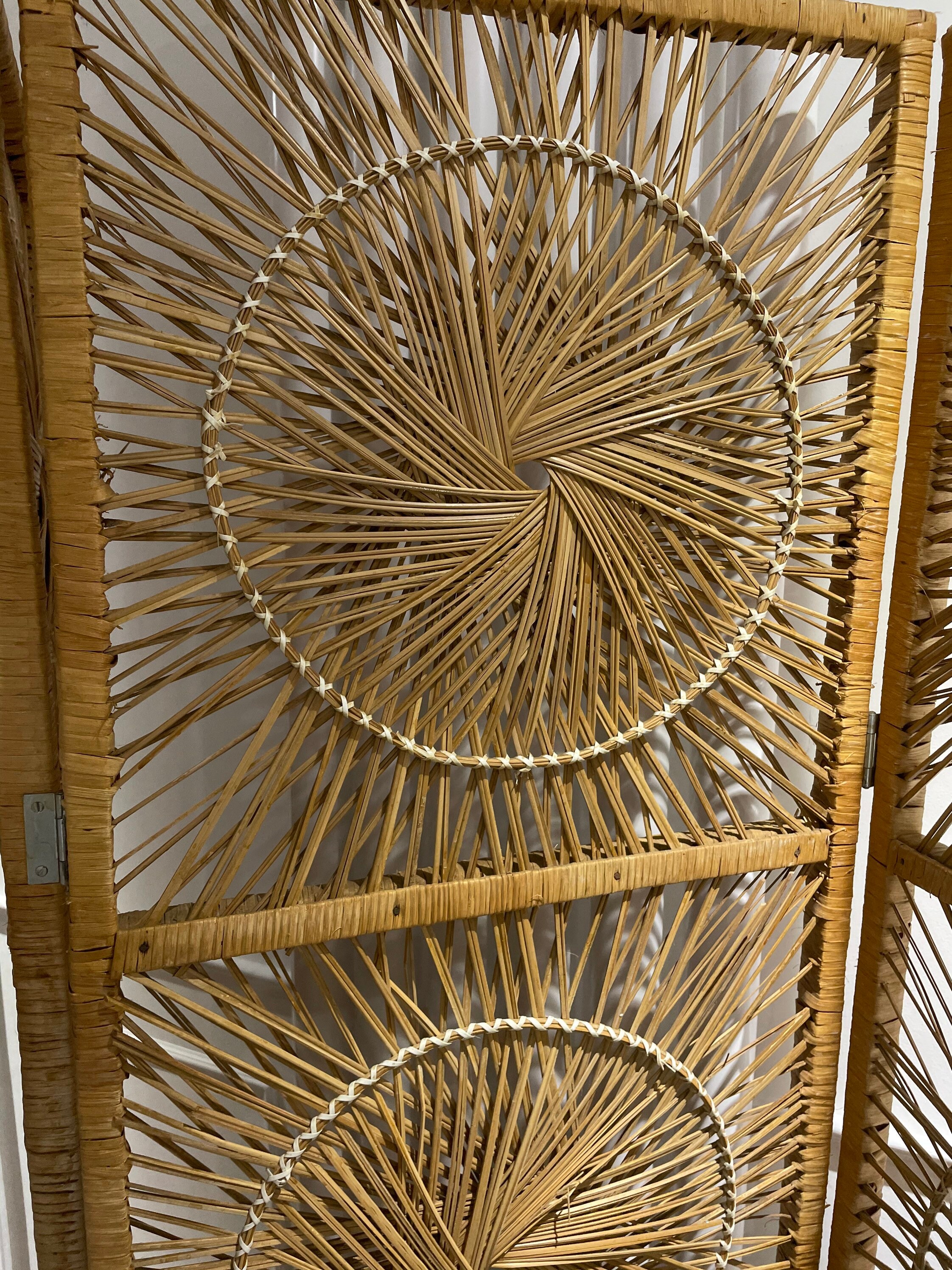 Sunburst Vintage Wicker Room Divider Screen Etsy