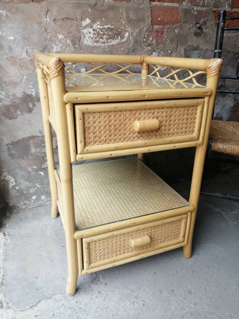 Vintage Wicker Rattan Nightstand