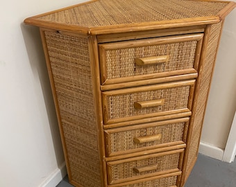 Vintage Bamboo And Rattan Corner Cabinet