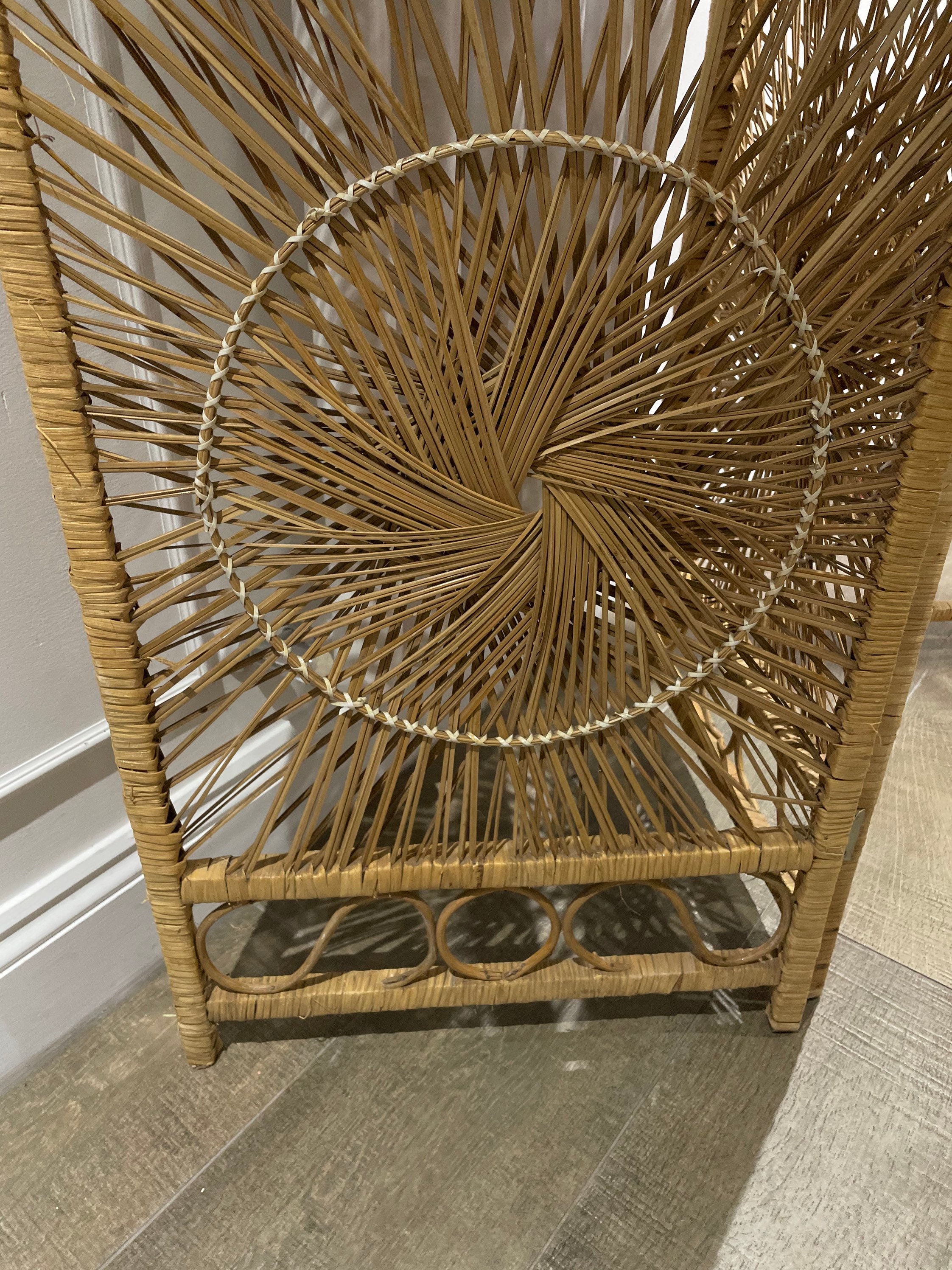 Sunburst Vintage Wicker Room Divider Screen Etsy