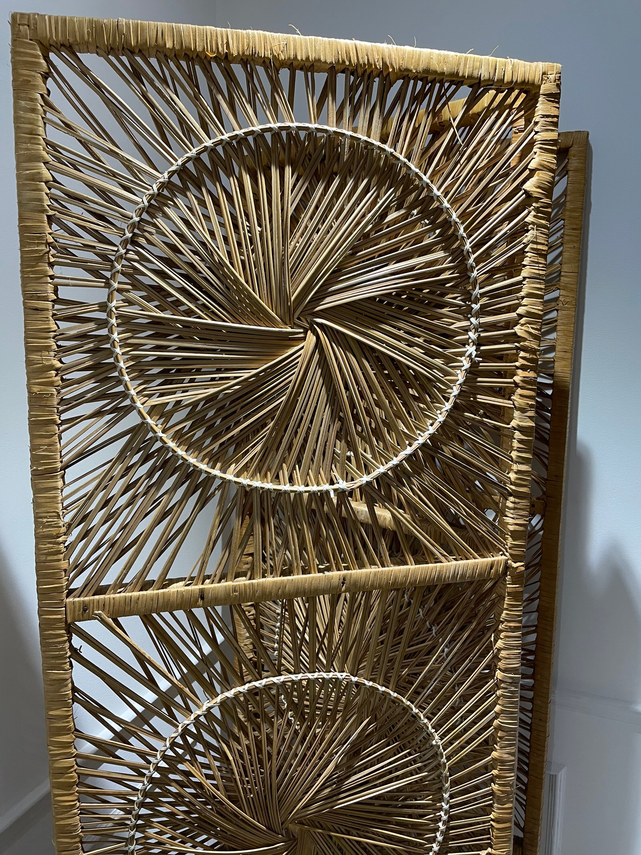 Sunburst Vintage Wicker Room Divider Screen Etsy