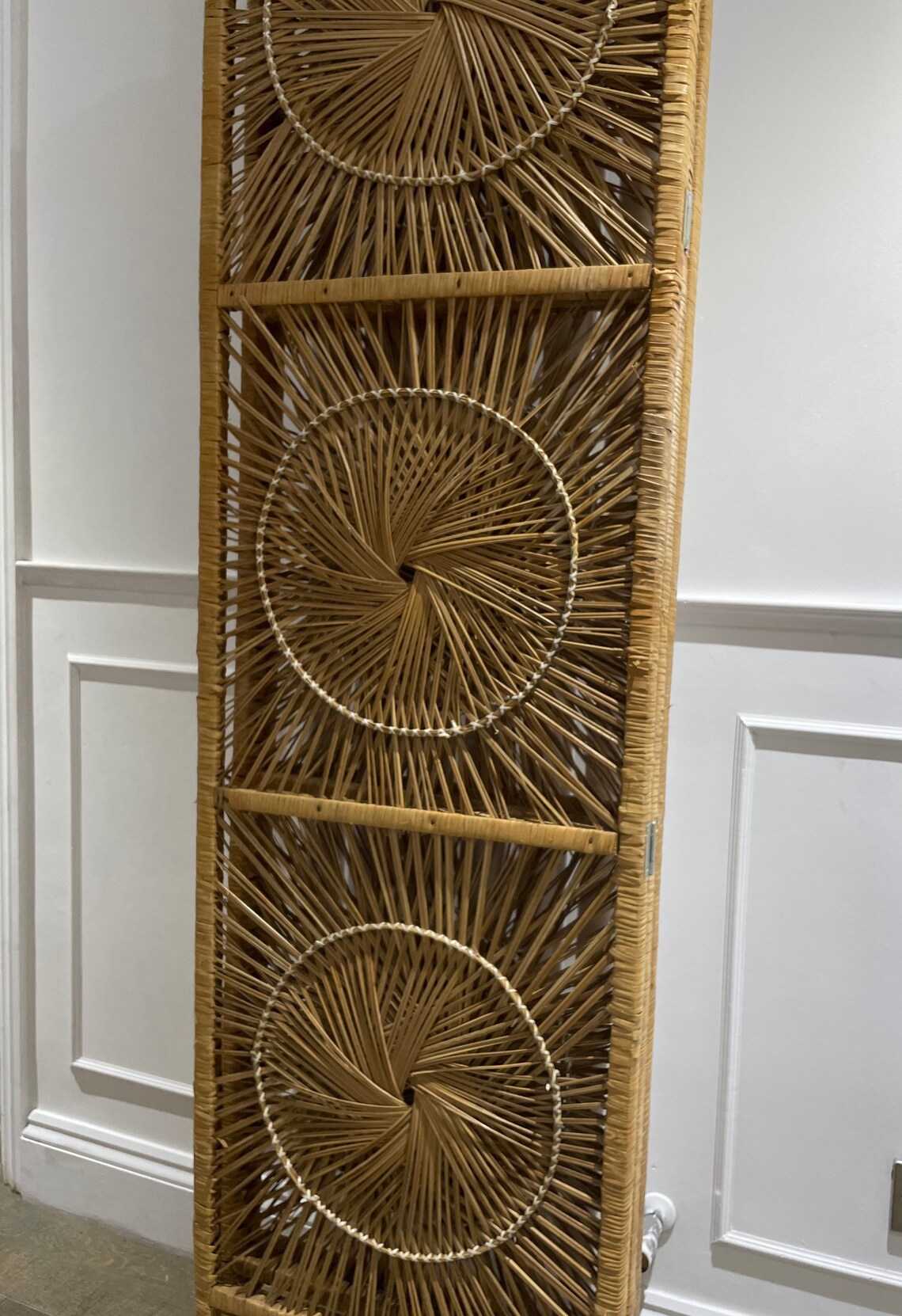 Sunburst Vintage Wicker Room Divider Screen Etsy