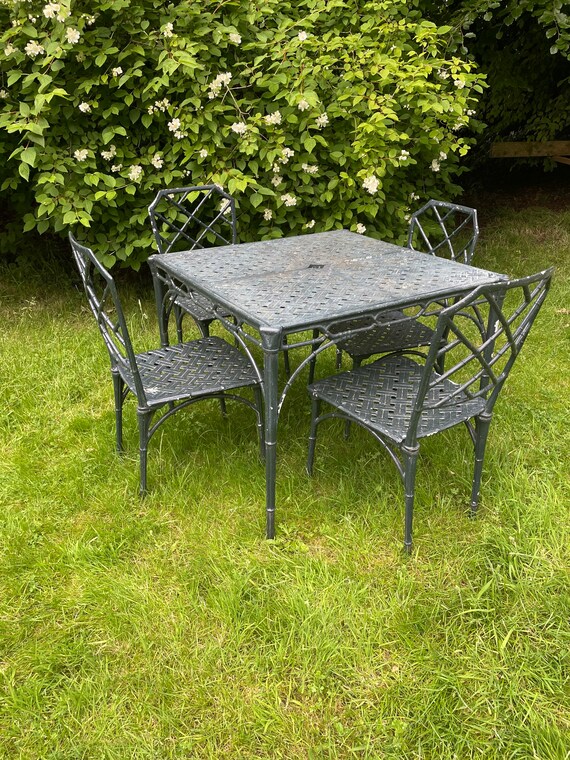 Vintage Faux Bamboo Garden Table and Chairs Cast Aluminium Etsy UK