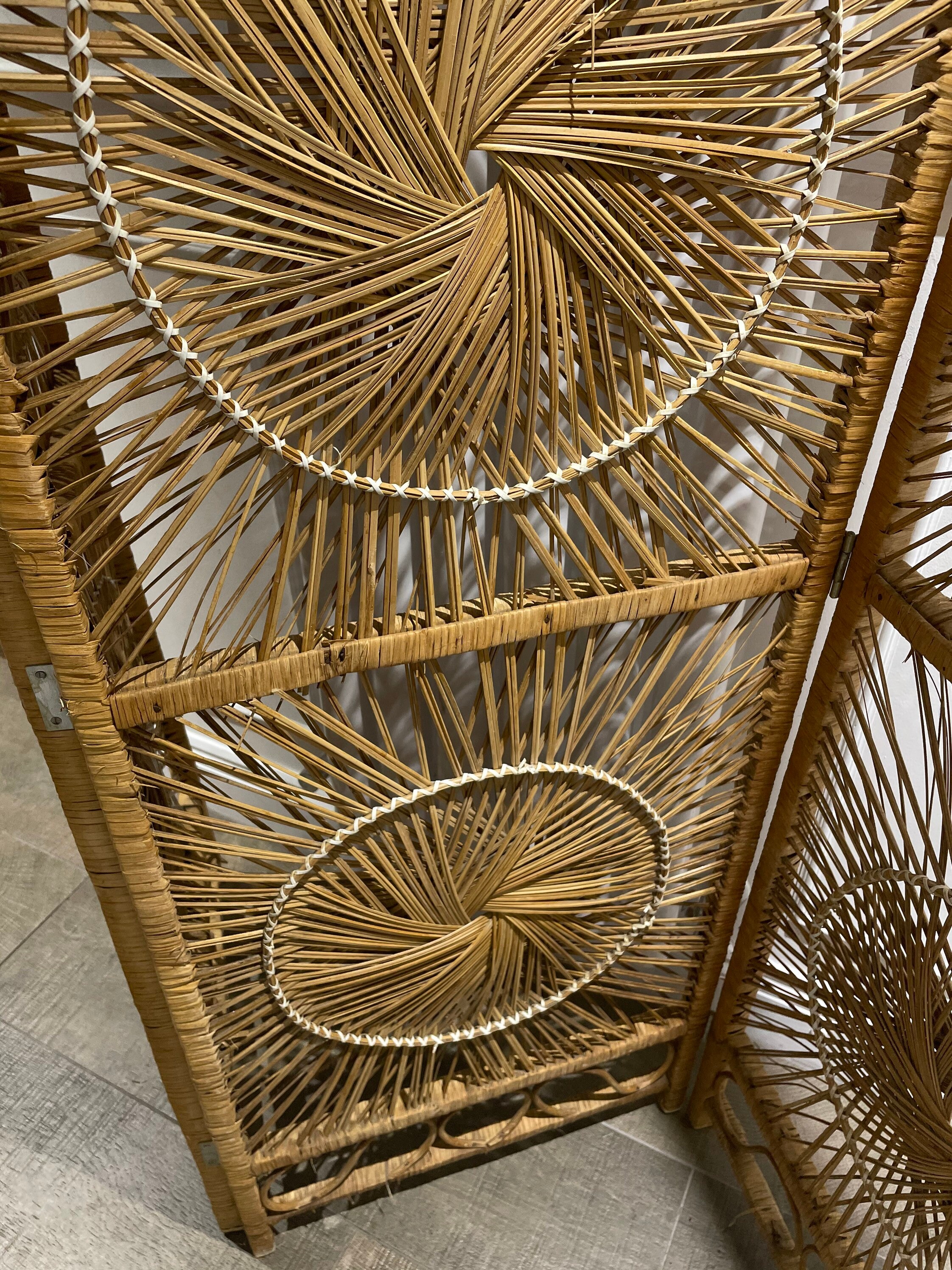 Sunburst Vintage Wicker Room Divider Screen Etsy